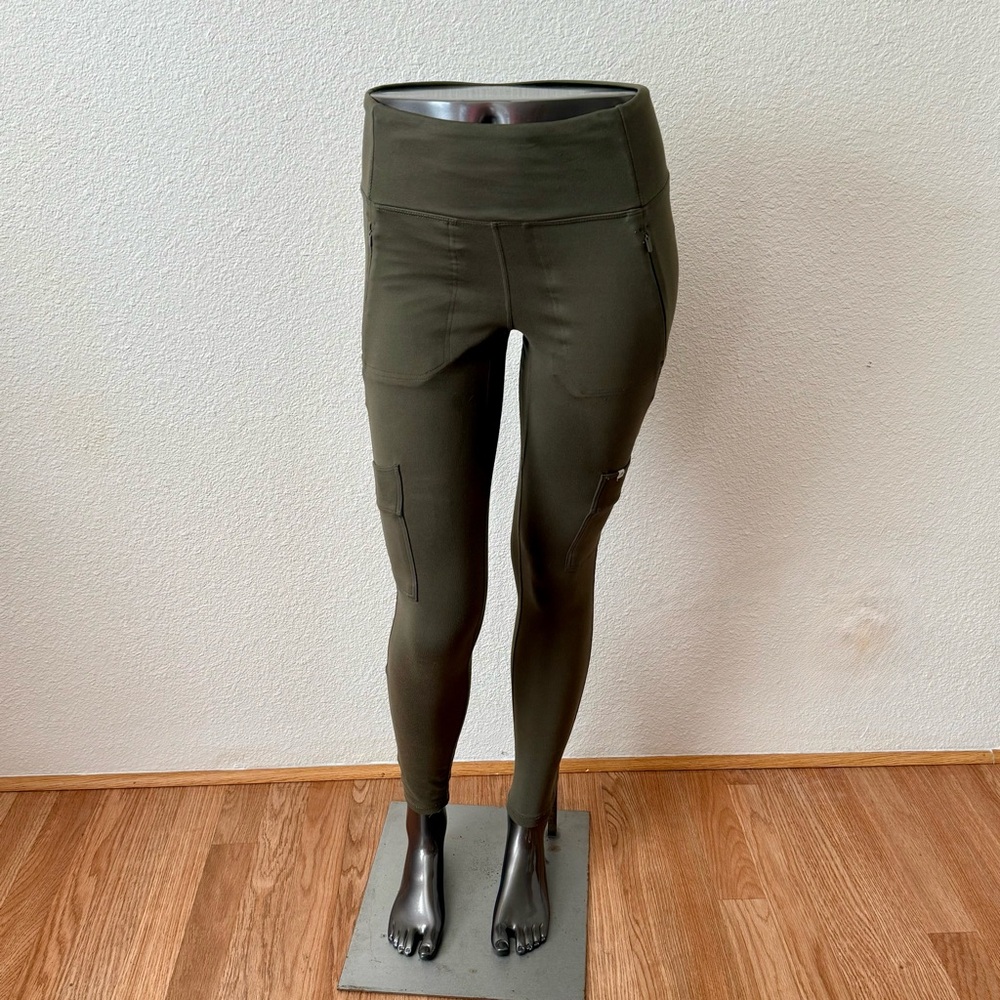 Marika Yoga Cargo Activewear Leggings Pockets Zippers Small Olive Green